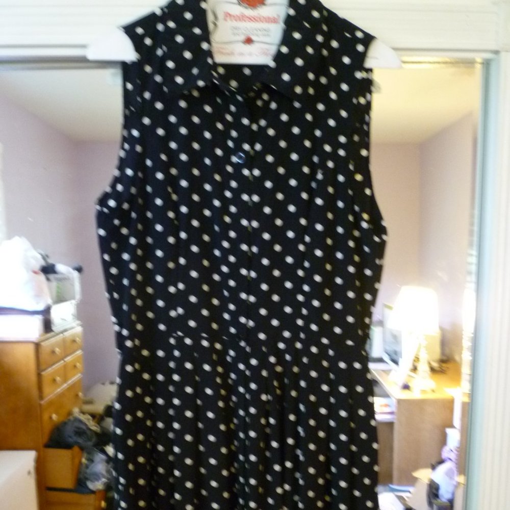 forever 21 dress 38" black white polka dots poly L